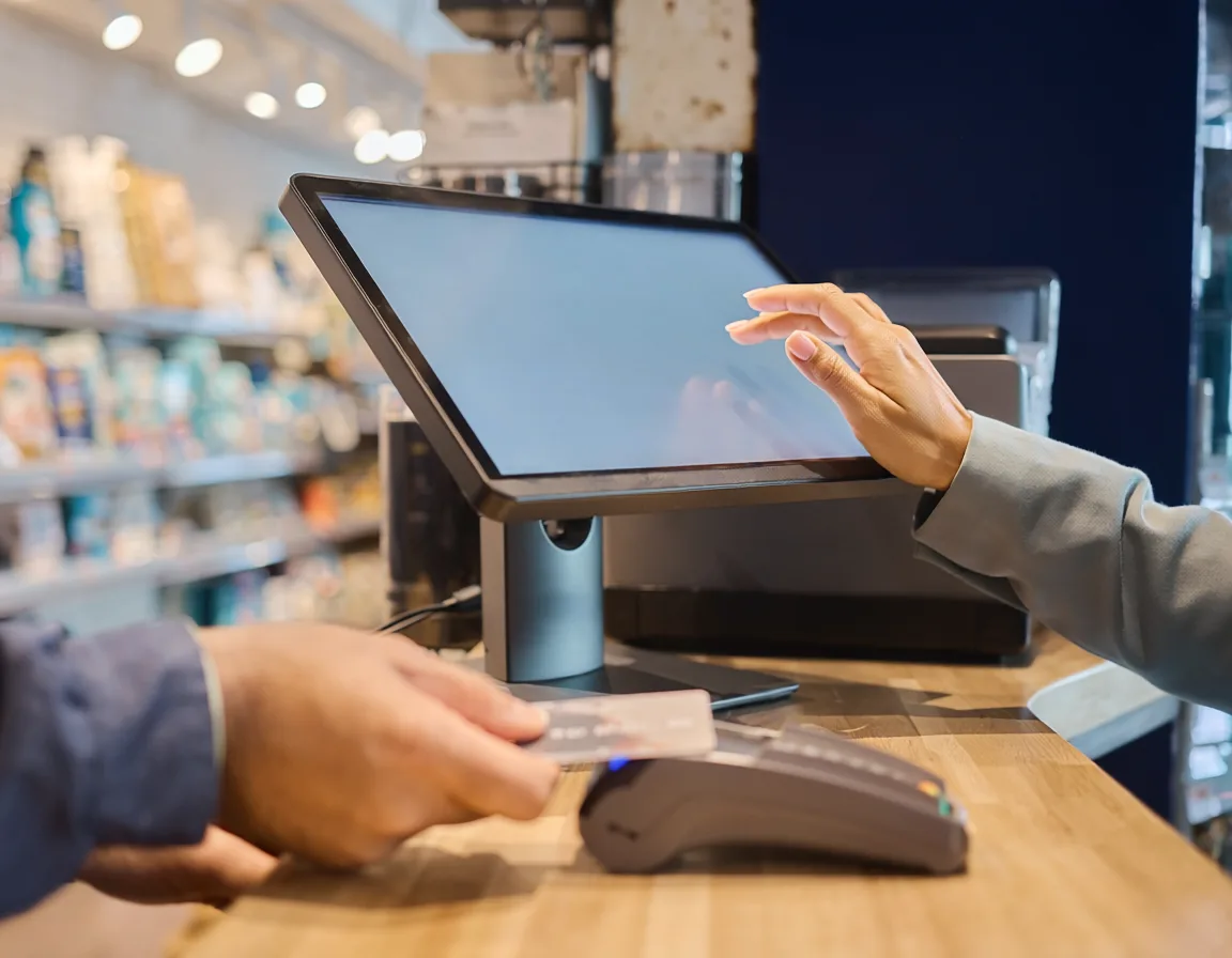 Integrated POS terminal at a retail counter